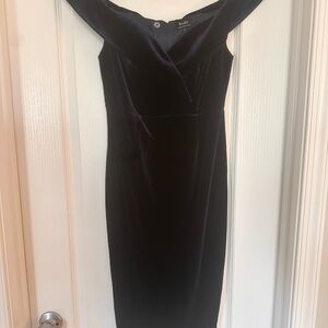 Bardot Off-Shoulder Velvet Dress in Deep Navy